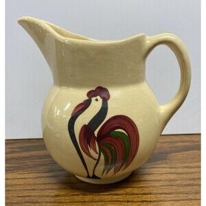 Watt Pottery 15 Rooster Pitcher Farmhouse Vtg Yellow Oven Ware USA 5.5”h